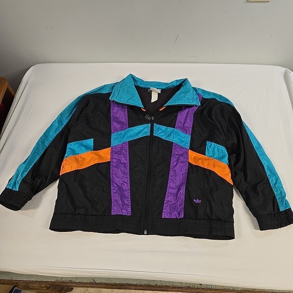 Vintage 80s Adidas Track Jacket Mens Size XL Purple Teal Orange Black Trefoil - Picture 11 of 16